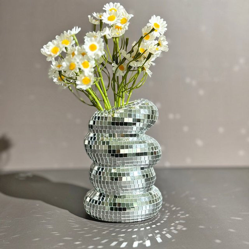 FngJiuyer Discokugel-Spiralvase aus Glas in Silber für Schnittblumen und Dekoration - Bild 1