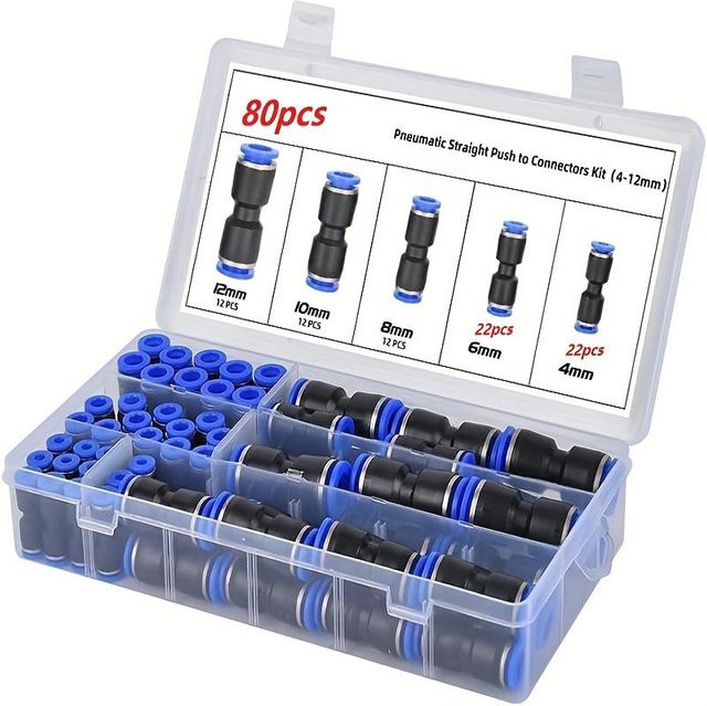 E-homekit 80er Set Schnellanschluss Luftschlauch-Fittings aus Metall, Push-to-Connect Pneumatikverbinder mit Universalgewinde in Multicolour - Bild 1