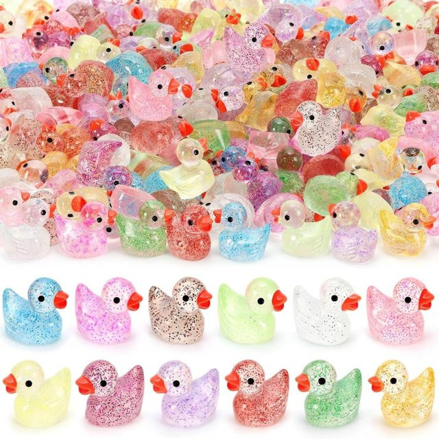 100 Stück glitzernde Mini-Harz-Enten von XMSJ in 10 Farben für DIY Garten, Mikro-Landschaft und Aquarium - Bild 1