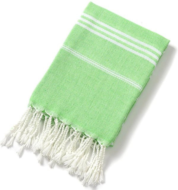 Türkisches Strandtuch von Yiran bag aus Baumwolle und Mikrofaser, gestreift mit Quasten, beige/grün, B: 90 cm, L: 180 cm - Bild 1