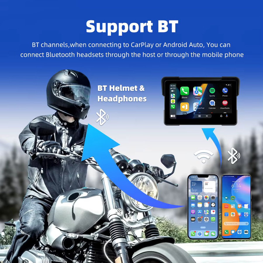EKIY 7,0 Zoll Motorrad GPS Navigation mit Android 13, Wireless CarPlay und Wireless Android Auto, WiFi, Schwarz - Bild 5