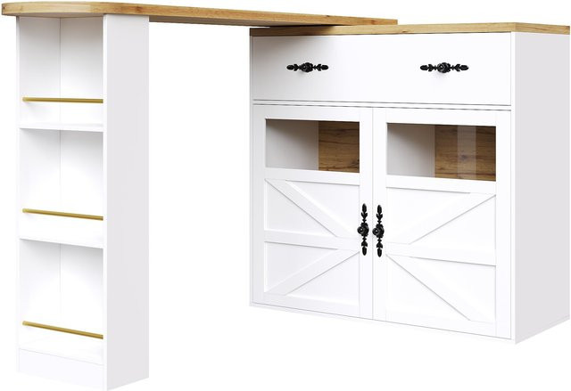 Aosom Höhenverstellbarer Bartisch in Weiß mit ausziehbarer Platte und Stauraum - Bild 1