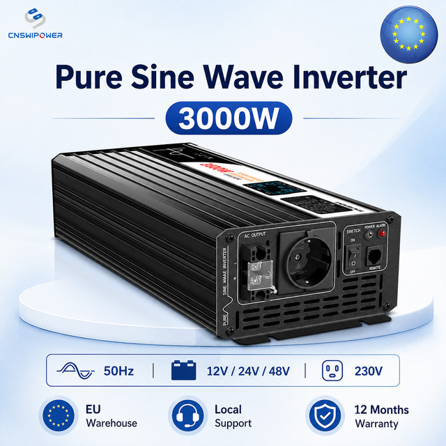 CNSWIPOWER Reiner Sinus-Wechselrichter 3000W 12V 24V 48V zu 230V in Schwarz - Bild 1