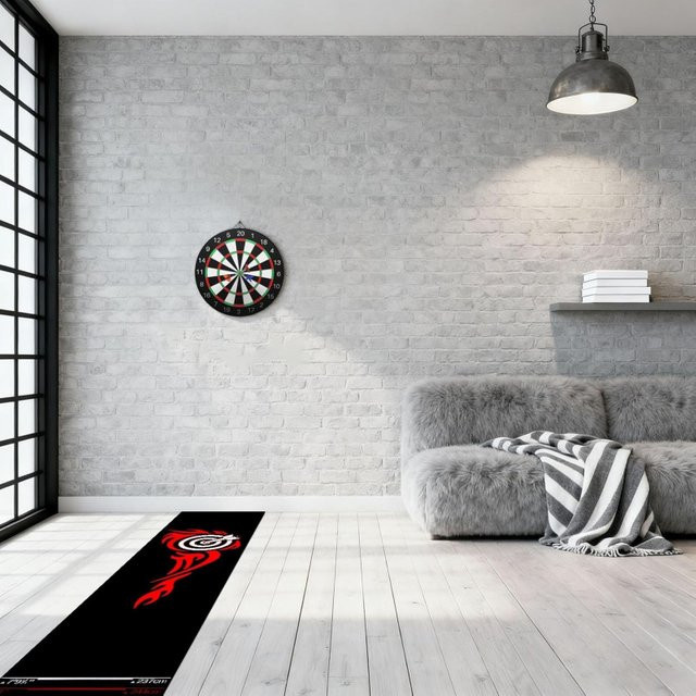 VIKAMA Dart-Laufbahnmatte mit Flammen-Dartboard-Muster, rutschfest, Schwarz, Breite: 260 cm, Tiefe: 120 cm - Bild 1