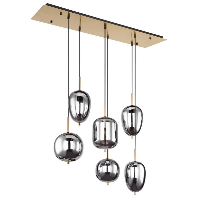 GLOBO Pendelleuchte Blacky in Messing mit Rauchglas, modern, E14, 6 Fassungen, B: 34 cm, H: 120 cm, T: 80 cm - Bild 2