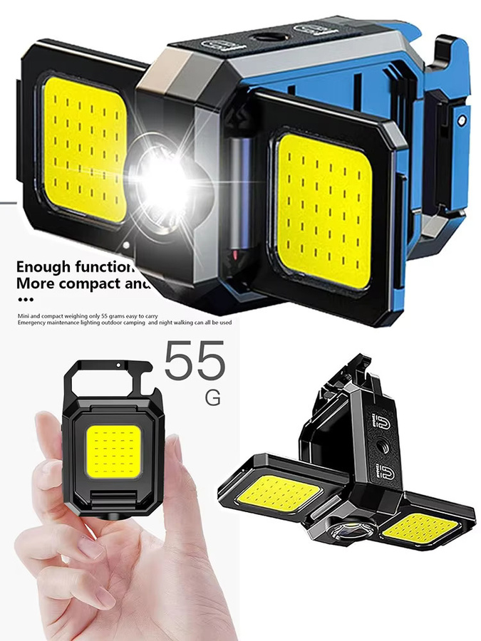 Heinast Mini Schlüsselanhänger Taschenlampe mit COB LED, USB wiederaufladbar, Schwarz, multifunktionales Arbeitslicht mit faltbarem Seitenlicht - Bild 7