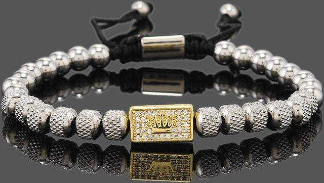 Rui Di Armband Edelstahl, Perlen Krone Anhänger, Herren, black - Bild 1