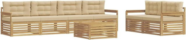 vidaXL 7-tlg. Outdoor-Sofagarnitur aus Akazienholz mit Kissen in Weiß und Beige - Bild 1