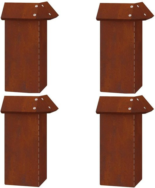 vidaXL Schneckenzaun Set aus rostigem Stahl in Braun, 4 Stück, B/T/H: 13,5 x 13,5 x 25 cm - Bild 1