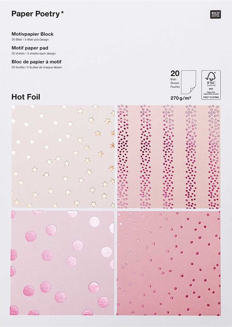 Rico Design Paper Poetry Motivpapier Block in Beere mit 20 Blatt und Hot Foil Veredelung, 270g/m² - Bild 1