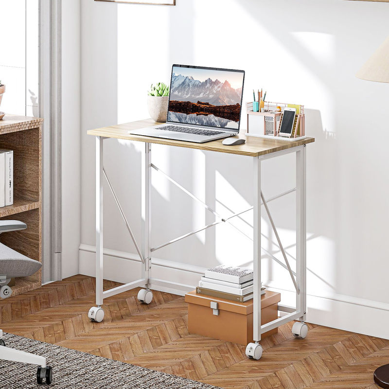 HOMCOM Klappbarer Schreibtisch mit Rollen für das Home Office, Natur, Breite: 80 cm - Bild 2