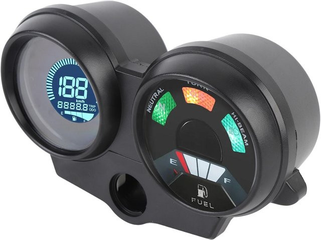 Koogeelife Universal Motorrad Tacho mit LCD Digitalanzeige, Kilometerzähler und Kraftstoffstandanzeige, 7 Farben, DC 12V, Schwarz/Multicolor - Bild 1