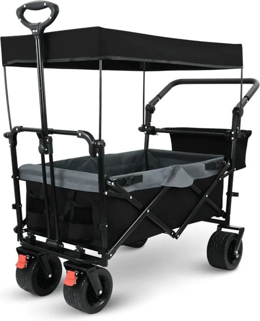 DELUKE Bollerwagen faltbar mit Dach und extra breiten Reifen in Schwarz, belastbar bis 120 kg - Bild 1