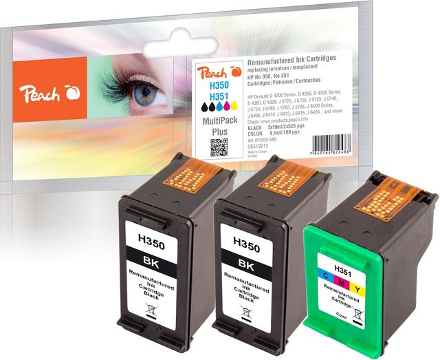 HP 350 Tintenpatronen Set, 3 Stück (2x Schwarz, 1x Multicolor), wiederaufbereitet, kompatibel mit HP DeskJet D 4200 und HP DeskJet D 4260 - Bild 1