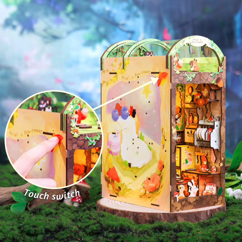 CUTEBEE Book Nook Kit, DIY Puppenhaus, Maulwurfswohnung, mit Touch-Licht - Bild 2