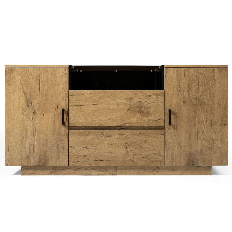 Merax Sideboard in Eiche mit Glas und 2 Schubladen, B/T/H: 140 x 40 x 70 cm - Bild 2