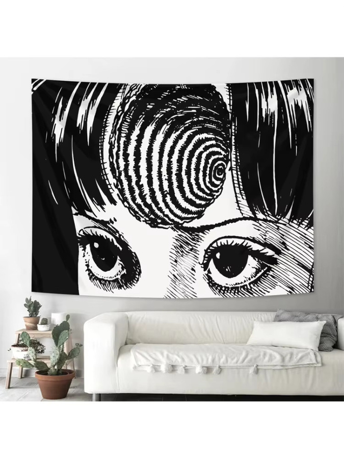 VIKAMA Uzumaki Horror Manga Wandteppich Junji Ito Illustration Schwarz Wandkunst - Bild 3