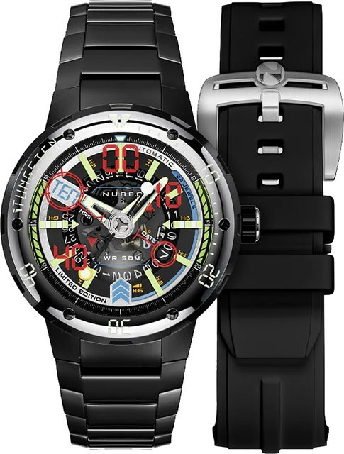 Nubeo Herrenuhr Automatik, Edelstahl, 50 mm, Schwarz, 5 ATM - Bild 1