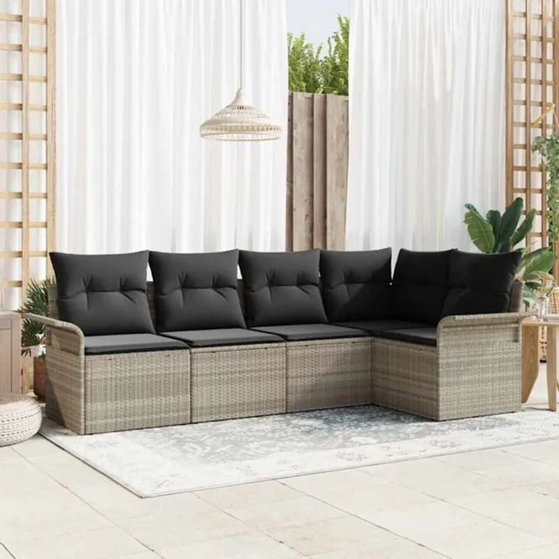 vidaxl Garten-Sofa-Set aus Poly-Rattan mit 5 Kissen in Hellgrau - Bild 1