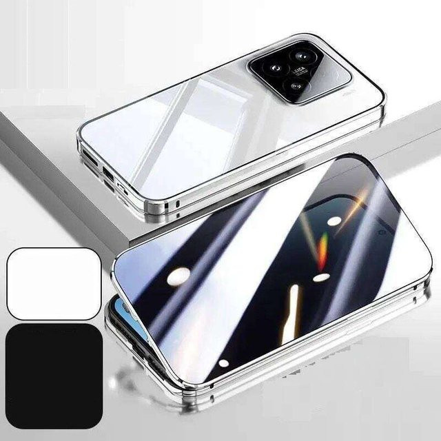 Magnetische 360° Anti-Peep Privacy Schutzhülle für Xiaomi 15T und Xiaomi 15 Pro mit gehärtetem Glas Kameraobjektiv-Schutz in Silber - Bild 1