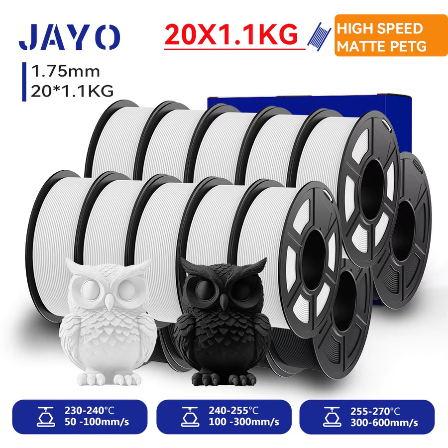 JAYO PETG 3D-Drucker-Filament Set mit 20 Rollen in Schwarz und Weiß, Hochgeschwindigkeits-Matt-Effekt für FDM-Drucker und 3D-Stifte - Bild 8