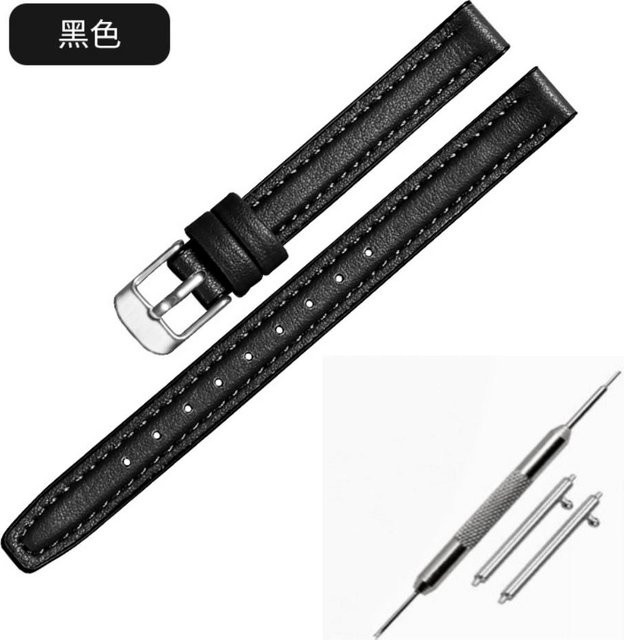Uhrenarmband Silikon, Echtes Leder, schwarz, Damen, 12mm - Bild 1