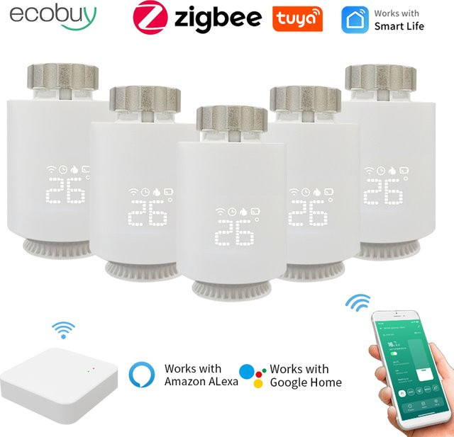 Tuya Smart ZigBee 3.0 Thermostat Heizkörperventil TRV in Weiß mit App-Steuerung und Smart Home Integration für Alexa und Google Home - Bild 1