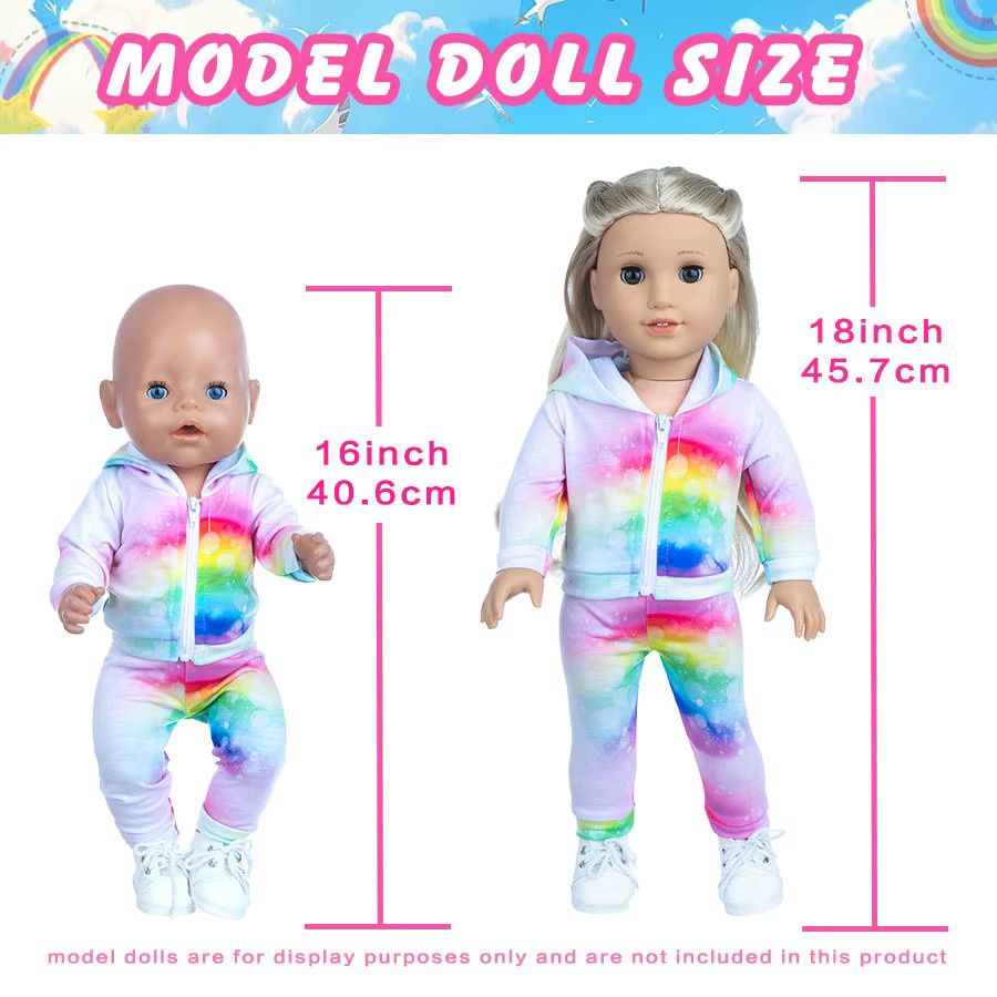 dearbei 18-Zoll-Puppenkleidung Regenbogen-Print, Alltagskleidung, Zubehör - Bild 2