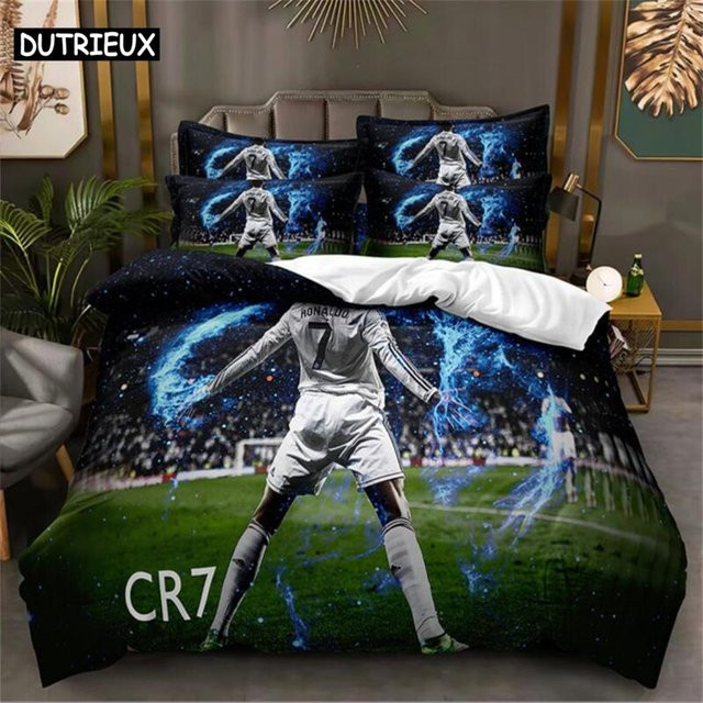 Flylo Fußballstar Bettwäsche-Set mit 3D-Digitaldruck in Blau, B/H: 135 x 200 cm - Bild 1