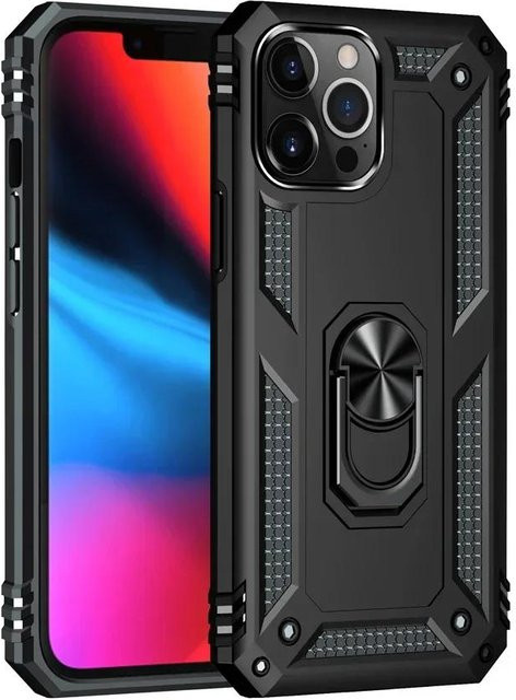 Stoßfeste Armor Bumper Hülle mit Magnetischem Metallring und Fingerhalter für iPhone 13 mini in Blau von Yiran Bag - Bild 1
