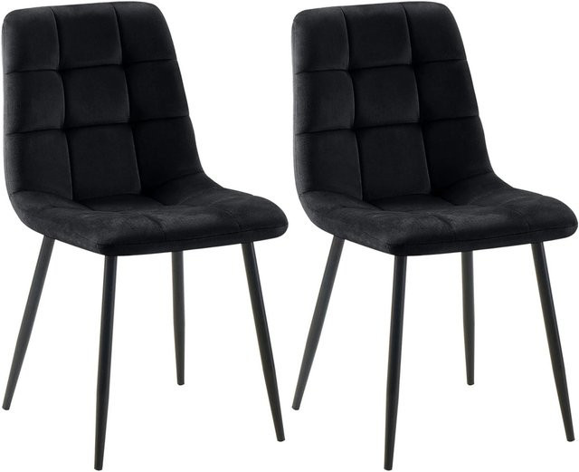 2er Set DELUKE Esszimmerstühle FIGAD aus Samt in Schwarz mit Steppmuster, B/T/H: 45 x 55 x 84 cm - Bild 1