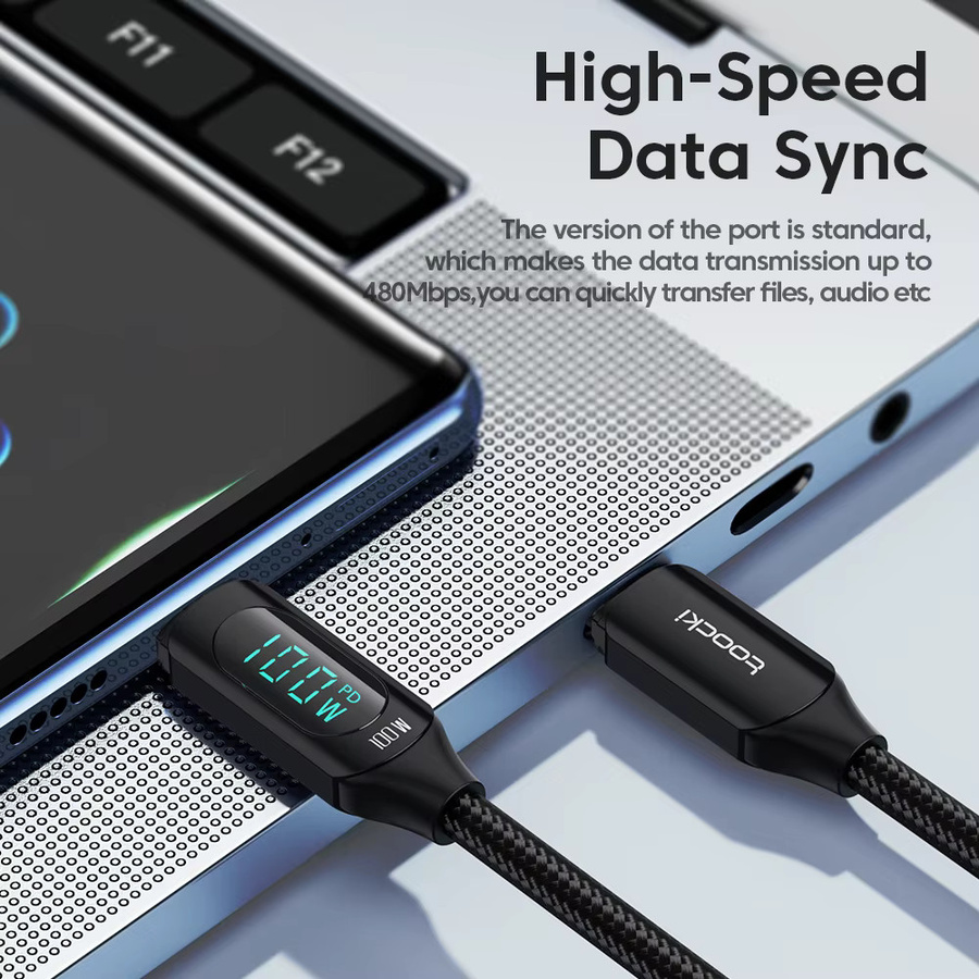 Toocki PD100W USB-C auf USB-C Schnellladekabel mit Digitalanzeige in Schwarz für iPhone 16 15, MacBook und iPad - Bild 5