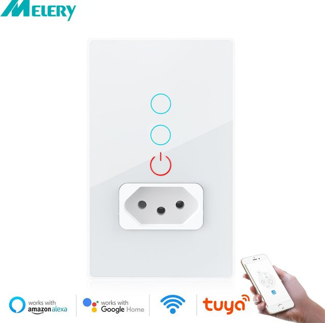 Melery Tuya Wifi Smart Lichtschalter mit Steckdose und Touch Sensor aus Glas in Schwarz, kompatibel mit Alexa und Google Home - Bild 1
