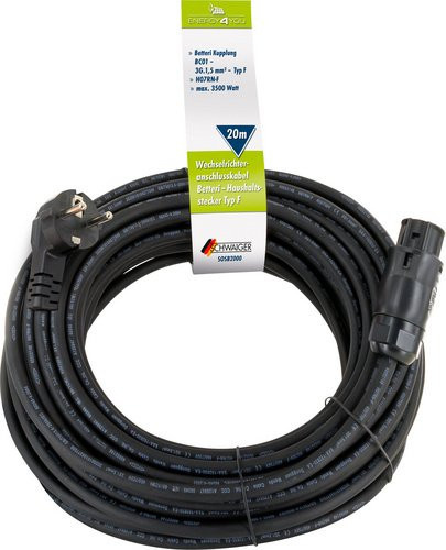 Schwaiger Anschlusskabel Betteri für Wechselrichter mit Haushaltsstecker Typ F, 20 m, schwarz - Bild 2