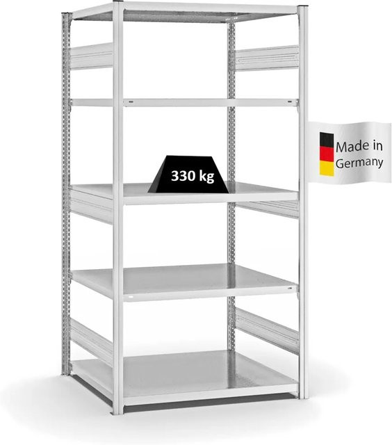PROREGAL Fachbodenregal Stecksystem T-Profil Heavy-Duty Grundregal mit 5 Ebenen, beidseitig nutzbar, Lichtgrau, H x B x T: 200 x 100 x 80 cm - Bild 1