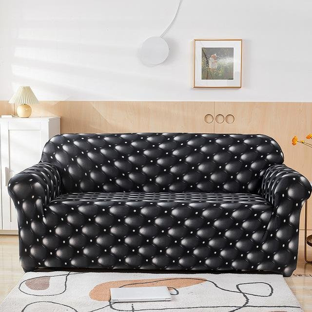 Housmife Elastischer Sofabezug aus Milchseide mit Grafik-Aufdruck, Rutschfester Couchbezug für 1-Sitzer, Farbe: Schwarz, Breite: 90-140 cm - Bild 1