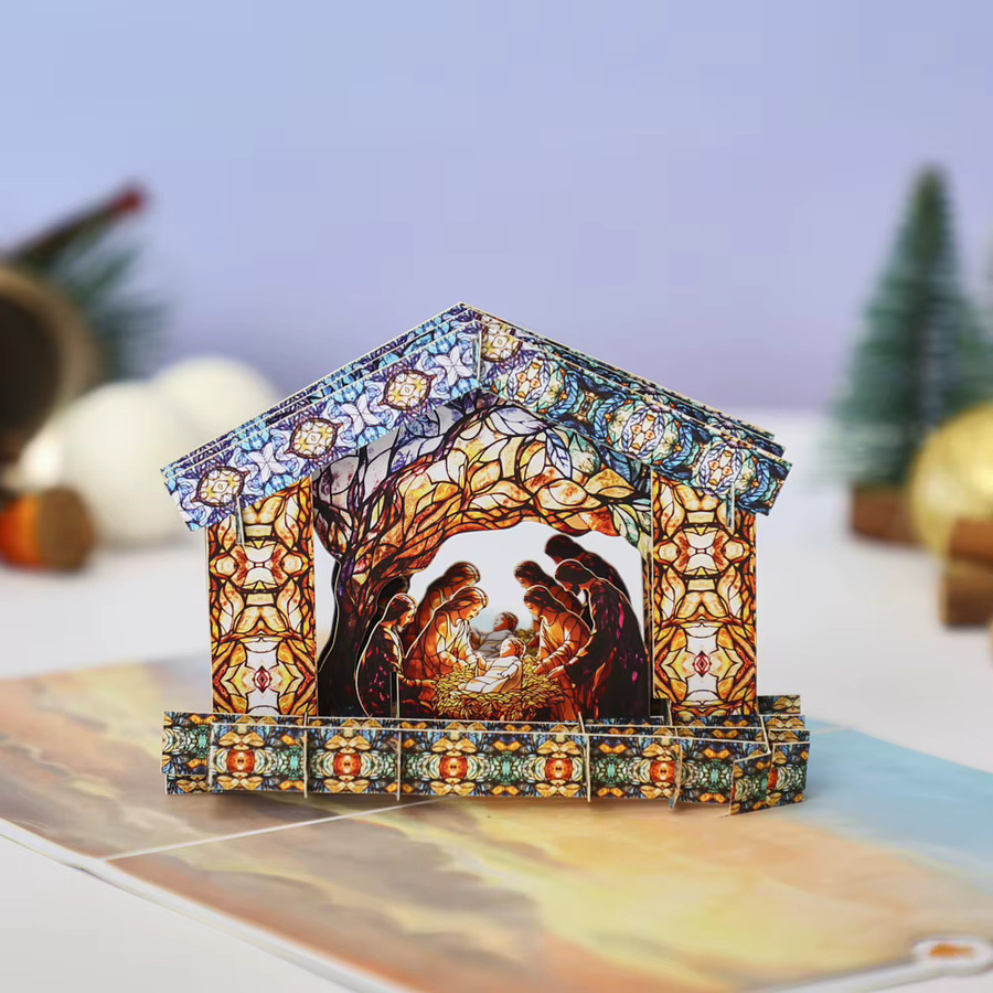 Opjoys 3D-Pop-up-Weihnachtskarte mit Weihnachtskrippe und Geburtsszene in Mehrfarbig - Bild 1