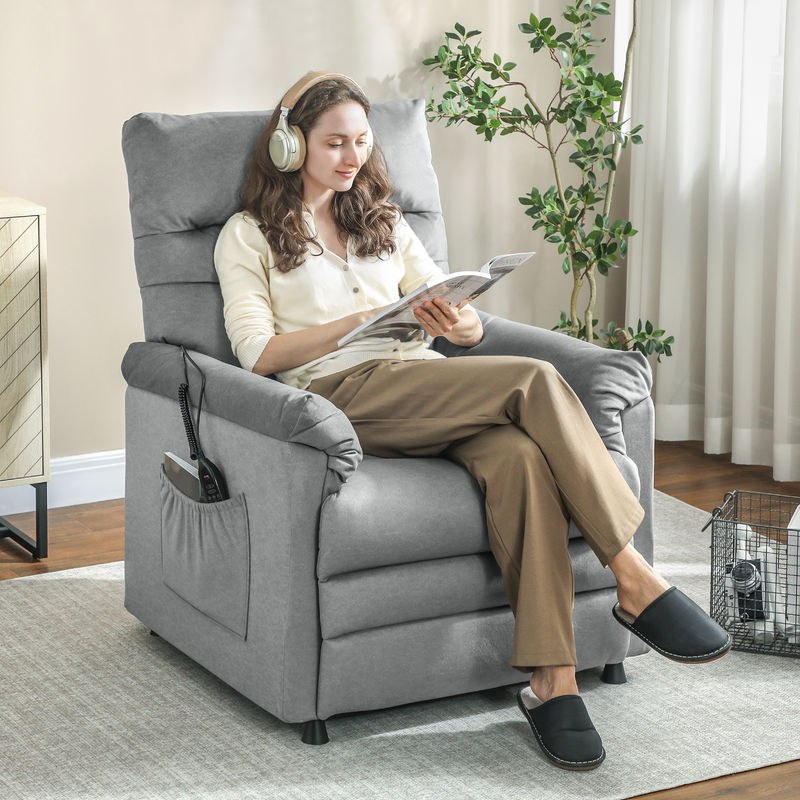 HOMCOM Relaxsessel mit Liegefunktion und Lendenheizung in Grau mit Samtoptik und USB-Anschluss - Bild 2