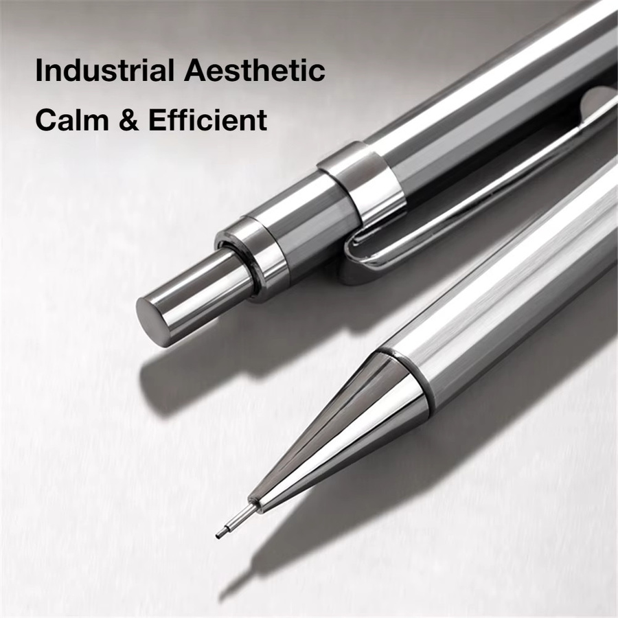 Deli 3-teiliges Metall-Druckbleistift-Set in Silber mit 0,5 mm Graphitminen HB für Schule und Büro - Bild 2