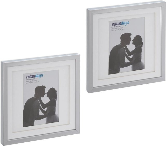 Relaxdays Bilderrahmen 2er Set aus Kunststoff und Glas in Silber, quadratisch, aufstellbar, B/H: 25 x 25 cm - Bild 1