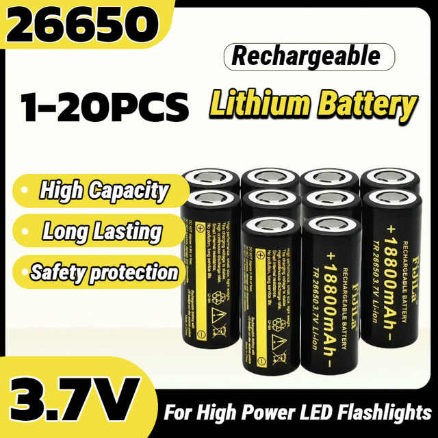 Koonenda 26650 Lithium-Ionen Akku 18800 mAh 3,7 V in Schwarz für LED-Taschenlampen und Suchscheinwerfer - Bild 1