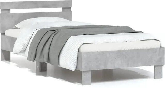vidaXL Bettgestell mit Kopfteil, LED-Leuchten und USB-Ladeport in Betongrau, B/H: 75 x 193 cm - Bild 1