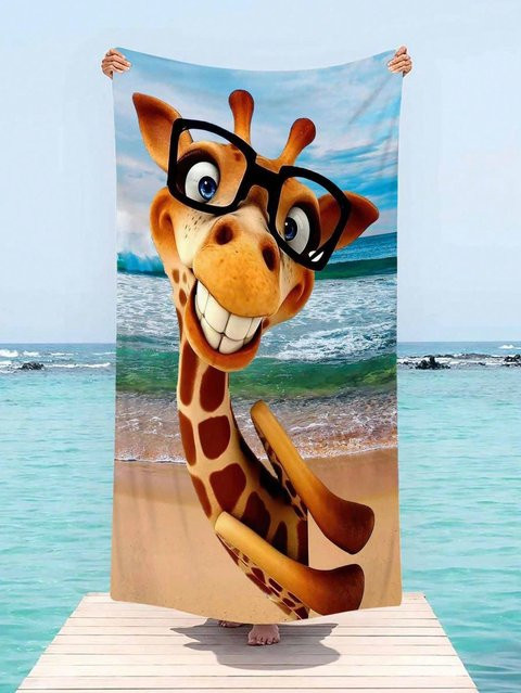 Schnelltrocknendes Cartoon Giraffe Strandtuch aus Mikrofaser, sandfrei, B/H: 50 x 100 cm, Mehrfarbig von JMG Household Supplies - Bild 1