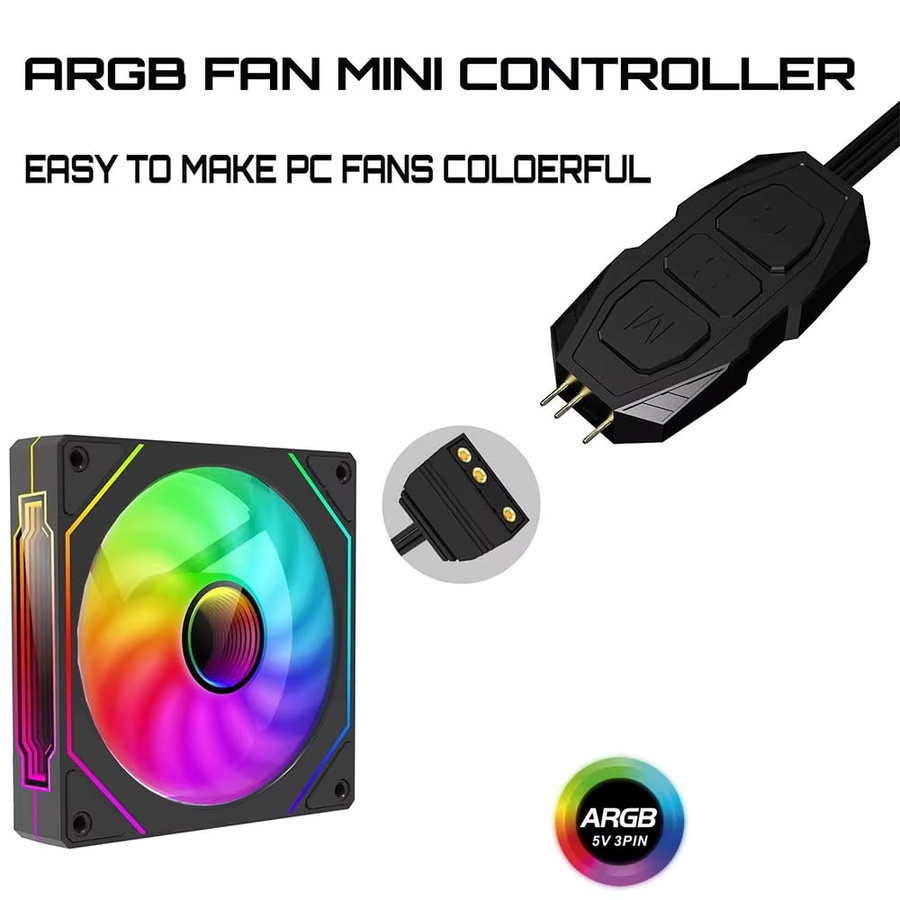 CX FUTRUE 5V ARGB-Controller in Schwarz mit 3-Pin Beleuchtungsmodus, Lüftergeschwindigkeits- und Farbsteuerung sowie SATA-Stromversorgung - Bild 2