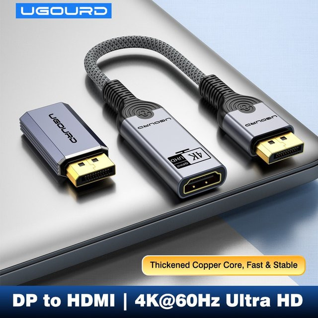 UGOURD DisplayPort auf HDMI Adapter in Grau für 4K 60Hz und 2K 144Hz UHD mit Audio Sync für Laptop und Gaming Monitor - Bild 1