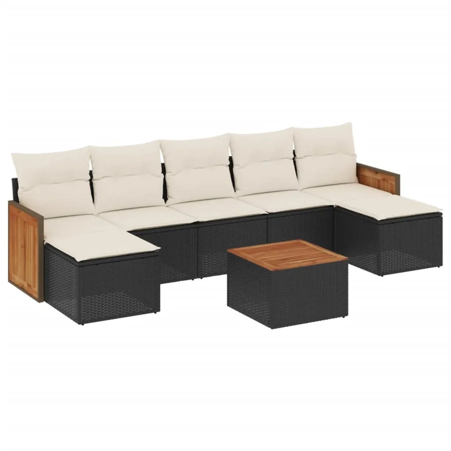 vidaXL 8-tlg Garten-Sofagarnitur aus Poly-Rattan und Akazienholz in Schwarz mit Kissen - Bild 2