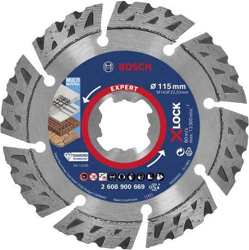 Bosch EXPERT MultiMaterial X-LOCK Diamanttrennscheibe für Stein, Beton und Ziegel, Durchmesser: 115 mm, Bohrungs-Ø: 22,23 mm - Bild 1
