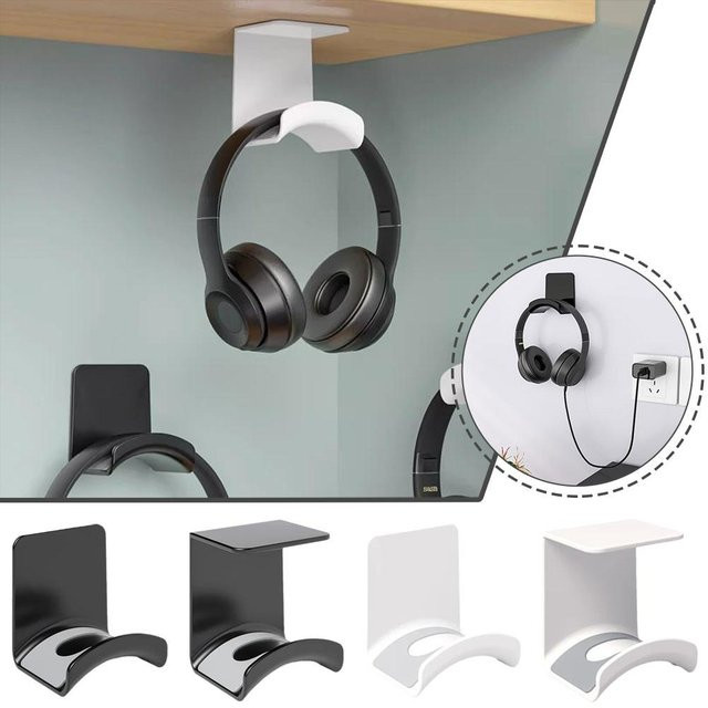 Universal Kopfhörerständer zur Wandmontage in Schwarz, stanzfreier Headset-Aufhänger für den Schreibtisch mit selbstklebender Befestigung - Bild 1