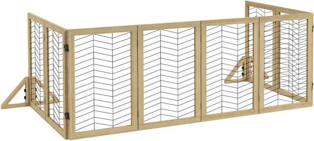 PawHut Absperrgitter aus Kiefernholz und Stahl klappbar mit 8 Platten, Natur, B: 375 cm, T: 44 cm, H: 70 cm - Bild 1