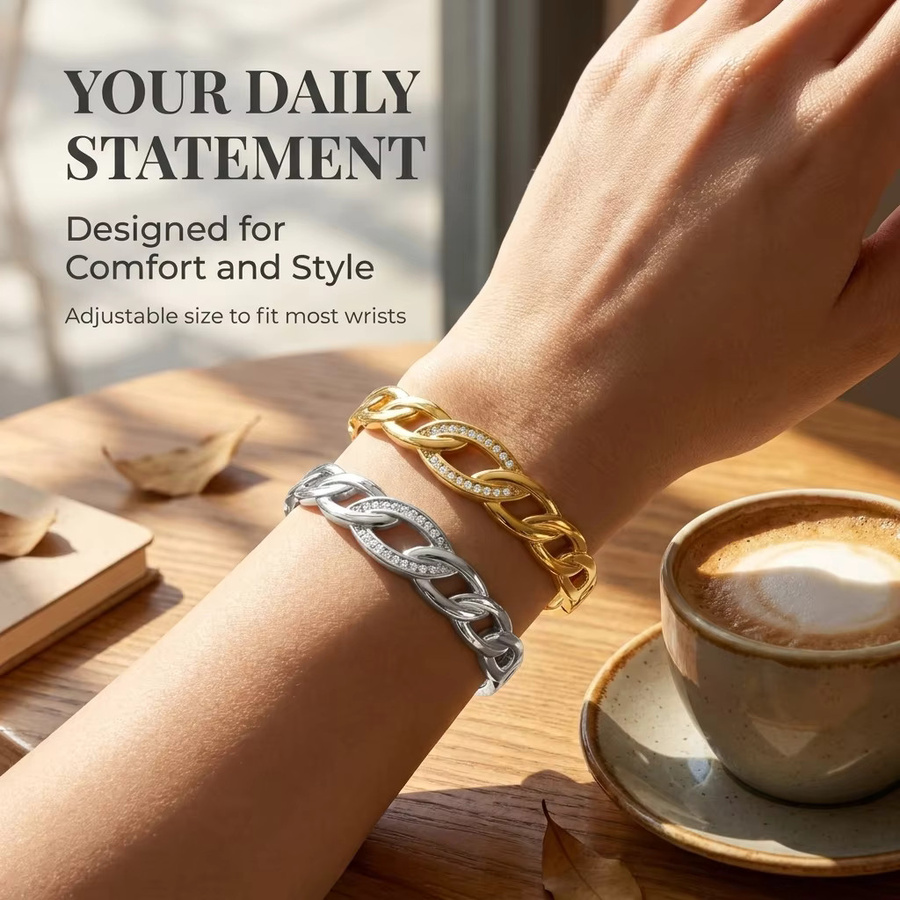 JP One Gliederarmband, Edelstahl, Gold, Zirkonia, Damen, 60 mm - Bild 2